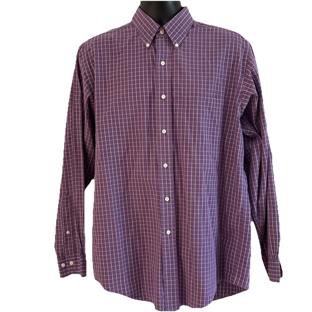 Brooks 346 Long Sleeve Men's Shirt Size 16-34/35 Purple Checked Cotton